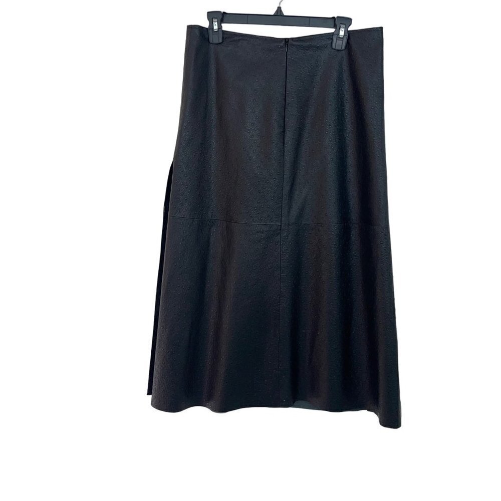 Womens A Line Skirt Size Large Black Vegan Leather Ostrich Embossed Side Slits - Picture 3 of 16